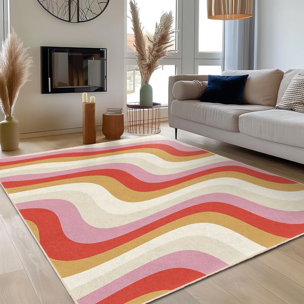 Skalbiamas geltonos spalvos/rožinės spalvos kilimas 120x180 cm Creamy Raspberry Swirl – Mila Home-image-3