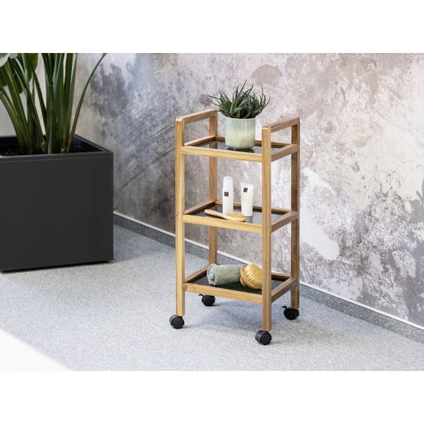 Juodos spalvos/natūralios spalvos iš akacijos masyvo vonios lentyna 35x76,5 cm Fondi – Wenko-image-1