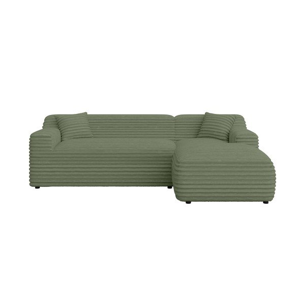 Žalios spalvos iš kordinio velveto kampinė sofa (su dešiniuoju kampu/su gultu) Martin – Ropez