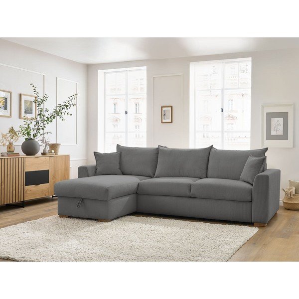 Iš kordinio velveto sulankstoma kampinė sofa pilkos spalvos (kintama) Augustin – Bobochic Paris-image-1