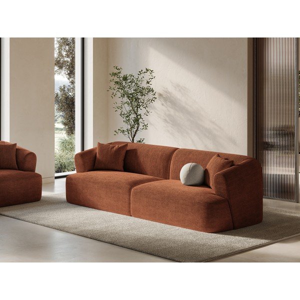 Terakotos spalvos sofa iš kordinio velveto 255 cm Campi – Cosmopolitan Design-image-1