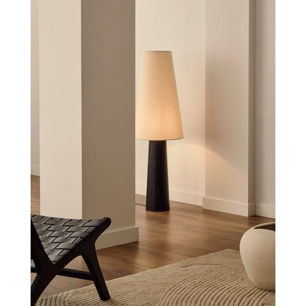 Pastatomas šviestuvas juodos spalvos/kreminės spalvos (aukštis 129 cm) su tekstiliniu gaubtu Senni – Kave Home-image-1