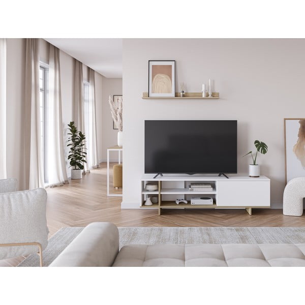 TV spintelė baltos spalvos iš ąžuolo 160x44 cm Cequoia – Marckeric-image-1