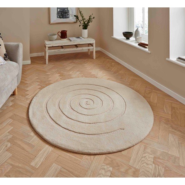 Kreminės baltos spalvos vilnonis kilimas Think Rugs Spiral, ⌀ 180 cm-image-1