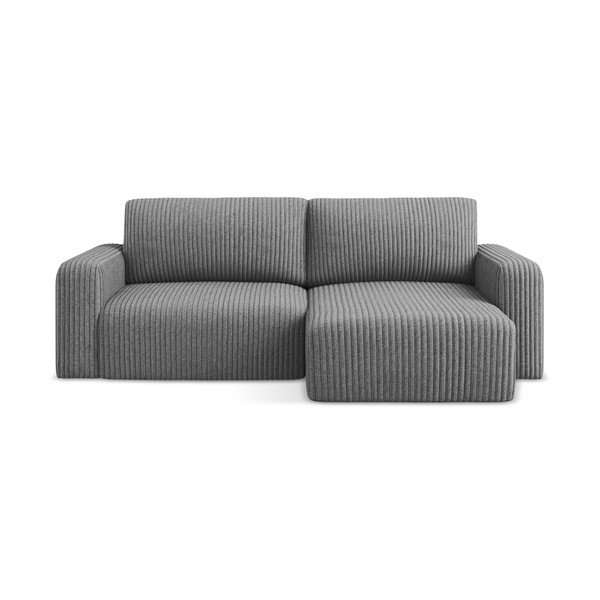 Pilkos spalvos sulankstoma/su sandėliavimo vieta kampinė sofa iš kordinio velveto (su dešiniuoju kampu/su gultu) Kona – Makamii