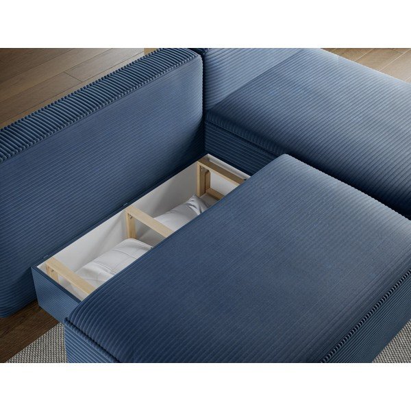 Tamsiai mėlynos spalvos sulankstoma/su sandėliavimo vieta kampinė sofa iš kordinio velveto (su dešiniuoju kampu/su gultu) Livosa – ELTAP-image-3