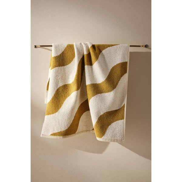 Geltonos spalvos/kreminės spalvos iš medvilnės rankšluostis 50x70 cm Waves – Jotex-image-1