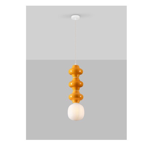 Baltos spalvos/oranžinės spalvos iš keramikos kabantis šviestuvas ø 18 cm su stiklo gaubtu Clio – Nova Luce-image-3