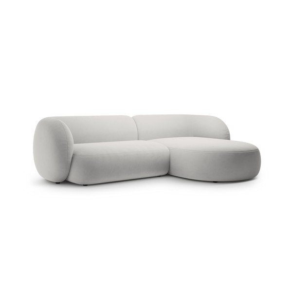 Šviesiai pilkos spalvos kampinė sofa iš velveto (su dešiniuoju kampu/su gultu) Kate – Micadoni -image-2
