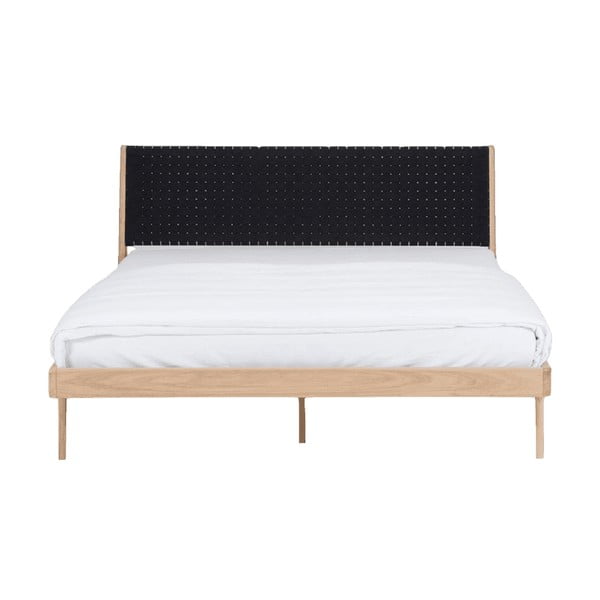 Ąžuolo masyvo lova su juodu galvūgaliu Gazzda Fawn, 160 x 200 cm