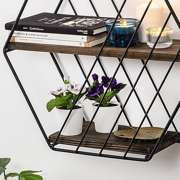 Iš eglės medžio masyvo kelių aukštų sieninė lentyna rudos spalvos 44 cm Liliales – Kalune Design-image-1
