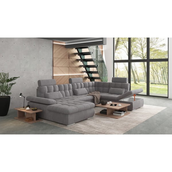 Pilkos spalvos sulankstoma/su sandėliavimo vieta kampinė sofa (su dešiniuoju kampu/„U“ formos) Merkur – Ropez-image-4