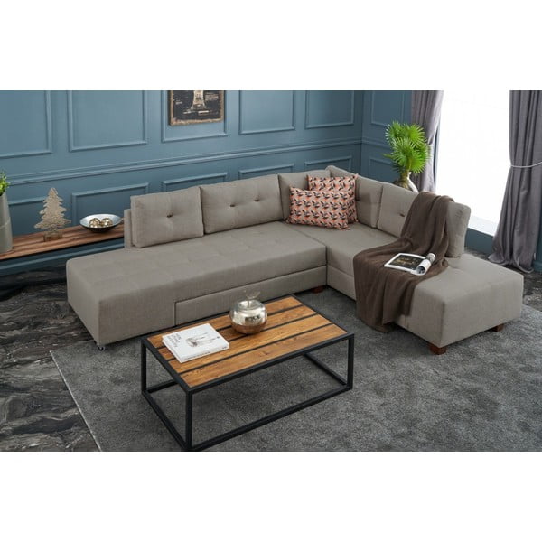 Sulankstoma kampinė sofa smėlio spalvos (su dešiniuoju kampu) Manama – Balcab Home-image-1