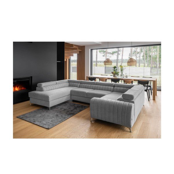 Šviesiai pilkos spalvos sulankstoma/su sandėliavimo vieta kampinė sofa (su kairiuoju kampu/„U“ formos) Louis – ELTAP-image-1