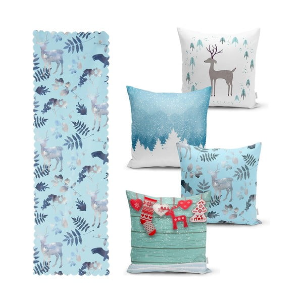 4 kalėdinių pagalvių užvalkalų ir staltiesės rinkinys Minimalist Cushion Covers Winter Wonderland