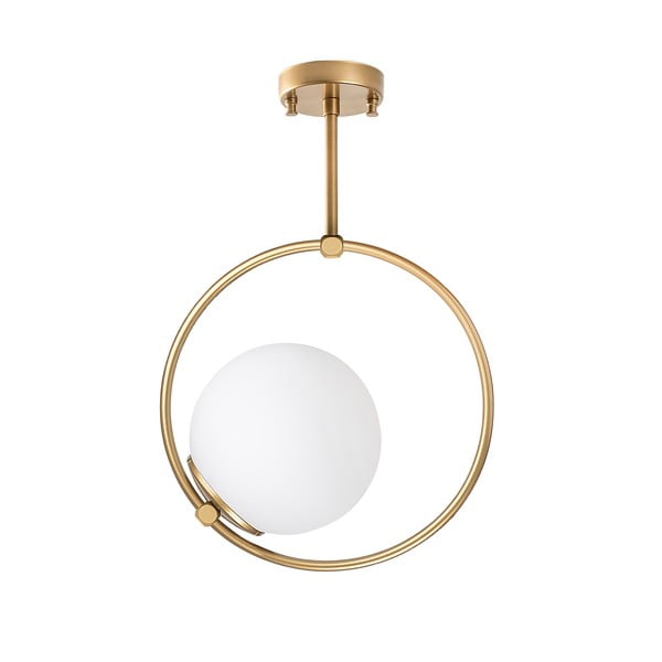 Baltos spalvos/žalvario spalvos lubinis šviestuvas 39x26 cm su stiklo gaubtu Dolunay – Opviq lights