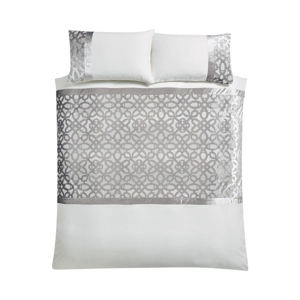 Kreminės spalvos/pilkai smėlinės spalvos iš velveto dvigulė/itin ilga patalynė 230x220 cm Lattice Cut – Catherine Lansfield