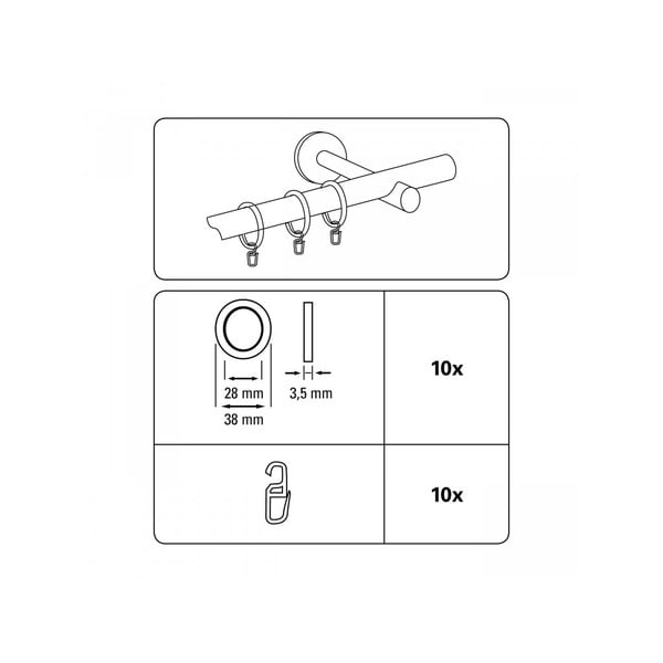 10 užuolaidų žiedų su įdėklu ir kabliuku rinkinys Kreta - Gardinia-image-1