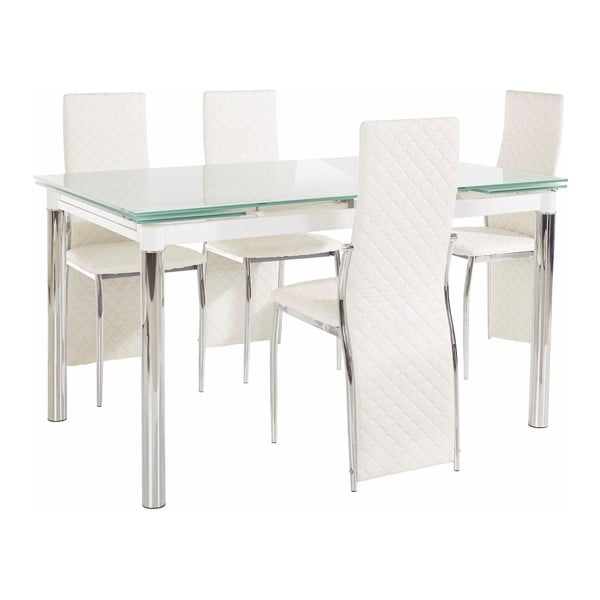 "Støraa Pippa William Puro White" valgomojo stalo ir 4 baltų valgomojo kėdžių rinkinys