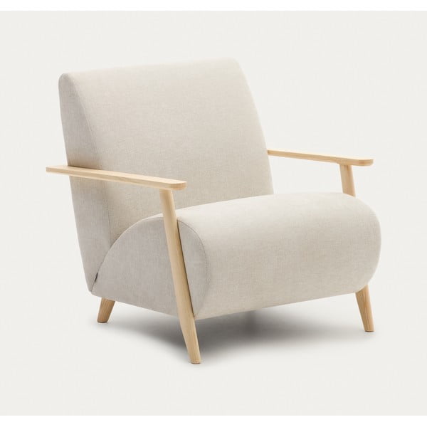 Smėlio spalvos/kreminės spalvos iš šenilinio audinio krėslas Meghan – Kave Home