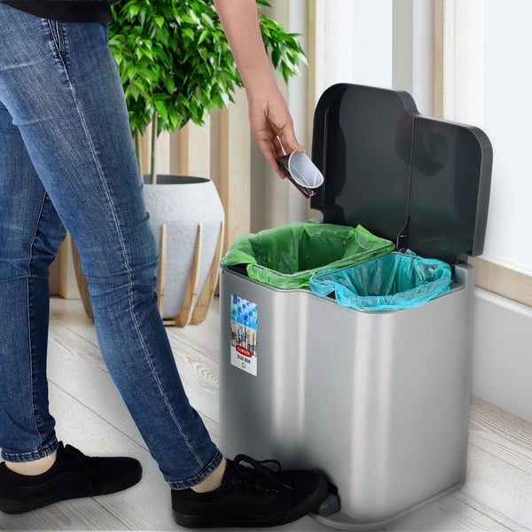 Pilka šiukšliadėžė su pedalu Curver Duo, 21 l-image-1