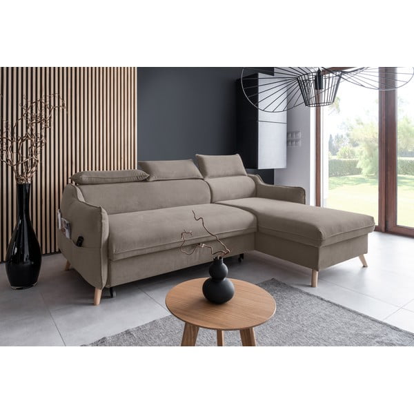 Sulankstoma kampinė sofa iš velveto šviesiai rudos spalvos (su dešiniuoju kampu) Sweet Harmony – Miuform-image-3