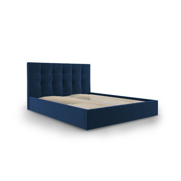 Tamsiai mėlyna aksominė dvigulė lova Mazzini Beds Nerin, 160 x 200 cm