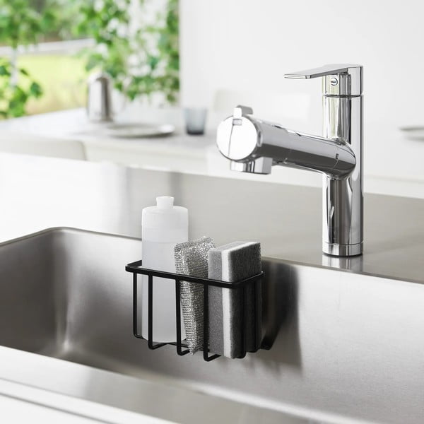 Su montavimu be gręžimo juodos spalvos iš metalo stovas skalbimo reikmenims Film Hook – YAMAZAKI-image-1