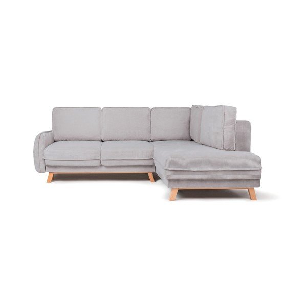 Šviesiai pilkos spalvos sulankstoma/su sandėliavimo vieta kampinė sofa iš kordinio velveto (su dešiniuoju kampu/„L“ formos) Tori – Bonami Selection