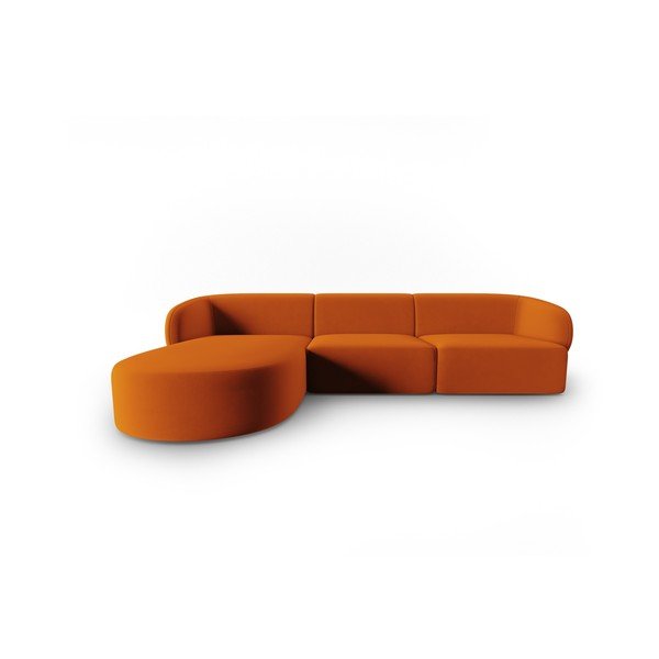 Terakotos spalvos iš velveto kampinė sofa (su kairiuoju kampu/su gultu) Paolo – Milo Casa