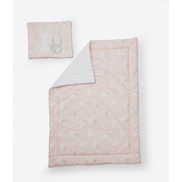 "Pinio Bunnies" rožinės spalvos antklodės ir pagalvių rinkinys, 100 x 135 cm