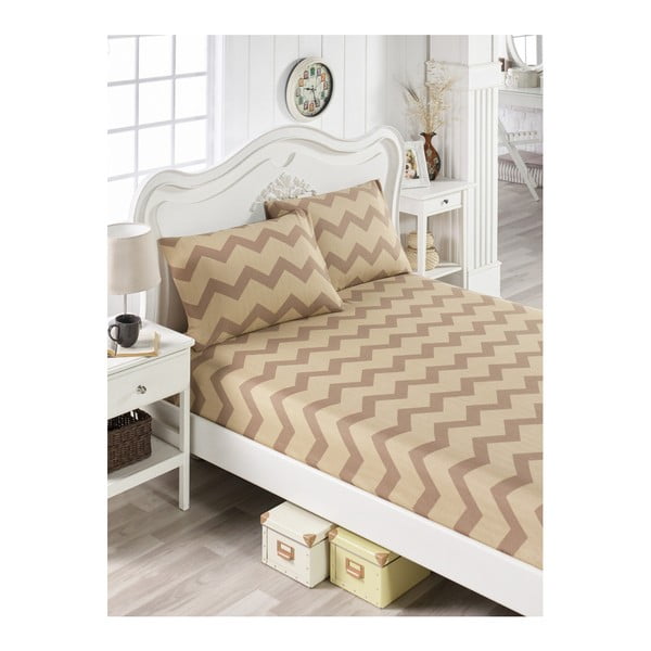 Smėlio spalvos paklodžių ir 2 užvalkalų rinkinys dvivietei lovai Parra Mula, 160 x 200 cm