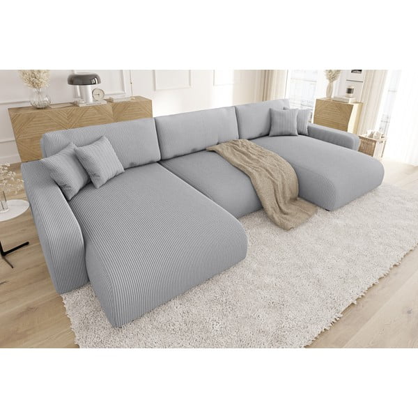 Šviesiai pilkos spalvos iš kordinio velveto sulankstoma/su sandėliavimo vieta kampinė sofa Sara – Ropez-image-3