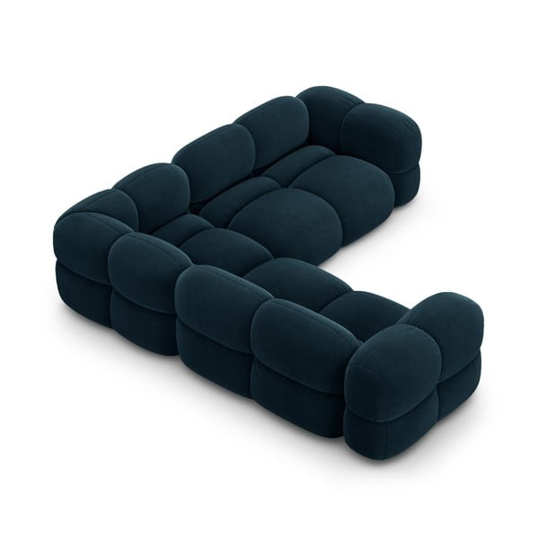 Tamsiai mėlynos spalvos iš velveto kampinė sofa Loretto – Cosmopolitan Design-image-4