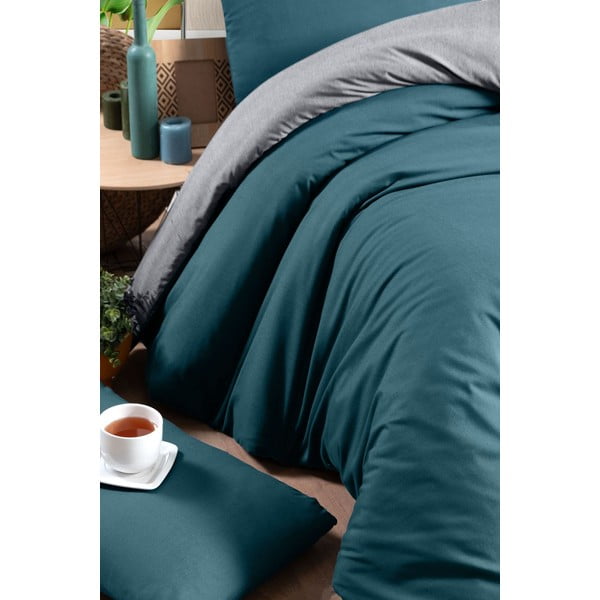 Medvilninė dvigulė paklodė/prailginta su benzino paklode/pilka 200x220 cm - Mila Home-image-2