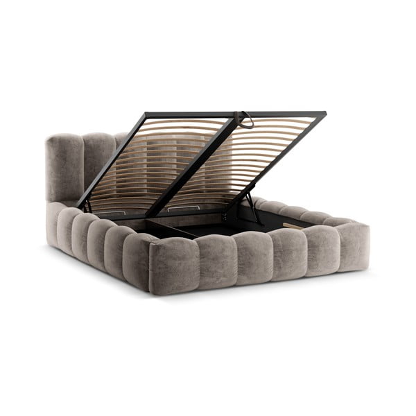 Dvigulė lova šviesiai rudos spalvos audiniu dengta su sandėliavimo vieta su lovos grotelėmis 200x200 cm Lupine – Micadoni Home-image-2