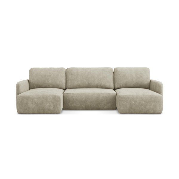 Smėlio spalvos iš šenilinio audinio sulankstoma/su sandėliavimo vieta kampinė sofa („U“ formos) Lilo – Makamii