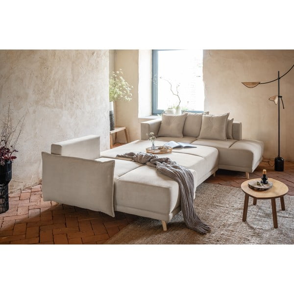 Sulankstoma kampinė sofa iš kordinio velveto smėlio spalvos (su dešiniuoju kampu/„U“ formos) Lazy Lukka – Miuform-image-4