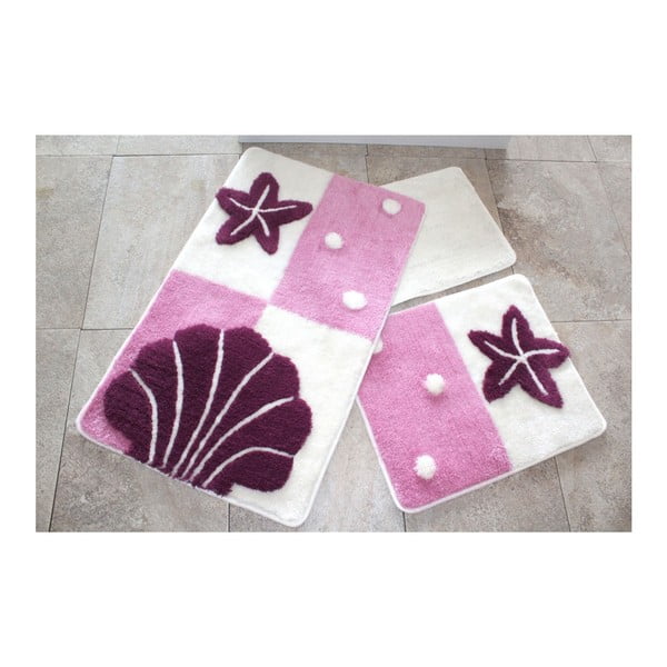 Trijų tamsiai rožinių vonios kilimėlių rinkinys su jūros motyvu "Knit Knot