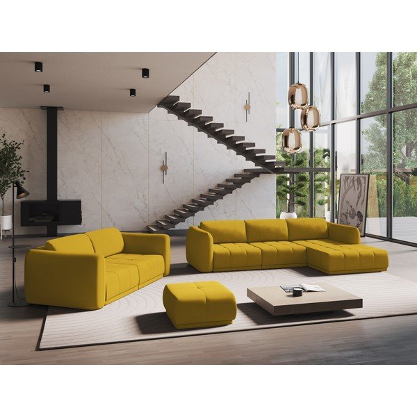 Geltonos spalvos kampinė sofa Hoku – Makamii-image-1