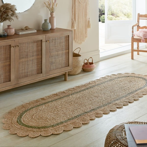 Rankų darbo tamsiai žalios spalvos/natūralios spalvos iš džiuto kilimas 80x230 cm Grace Green – Flair Rugs-image-1