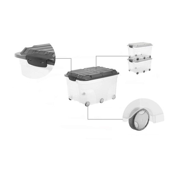Plastikinė dėžė su dangčiu ant ratukų 57 l Roller - Rotho-image-3