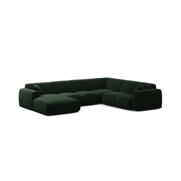 Tamsiai žalios spalvos kampinė sofa iš velveto („U“ formos) Molino – Micadoni 