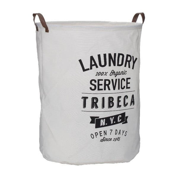 Baltas skalbinių krepšelis su užrašais Premier Housewares Tribeca, 54 l
