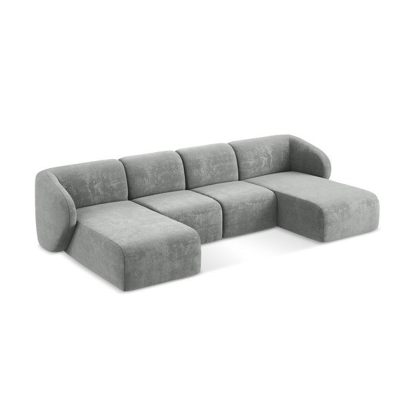 Pilkos spalvos kampinė sofa iš šenilinio audinio („U“ formos) Lani – Makamii-image-2