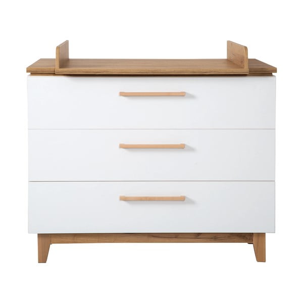 Žema su vystymo stalu vaikiška šoninė spintelė baltos spalvos iš ąžuolo 118x104 cm Finn – Roba-image-2