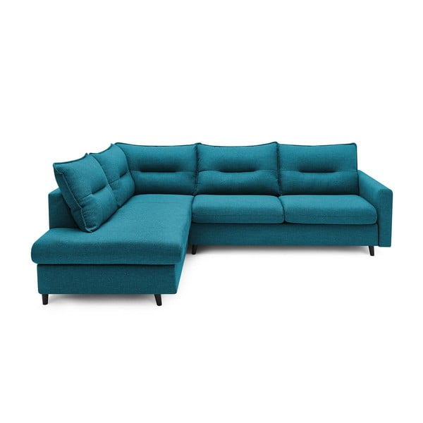 Turkio spalvos mėlyna kampinė sofa-lova Bobochic Paris Sinki L, kairysis kampas