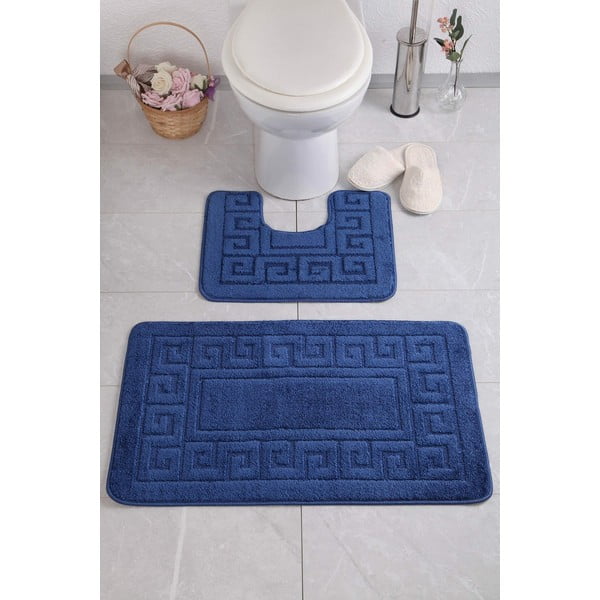 Tamsiai mėlyni WC vonios kambario kilimėliai, 2 vnt. Flora - Foutastic