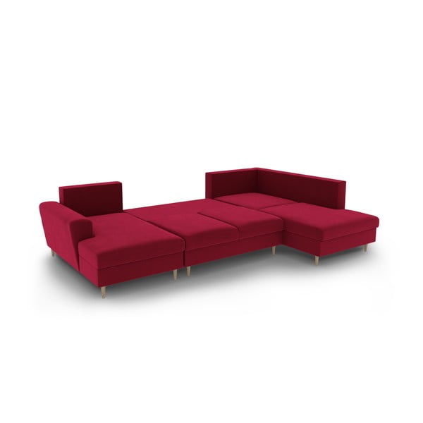 Raudonos spalvos iš velveto sulankstoma/su sandėliavimo vieta kampinė sofa (su dešiniuoju kampu/„U“ formos) Kyoto – Cosmopolitan Design-image-3