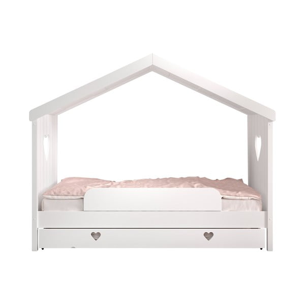 Naminė/ištraukiama iš pušies masyvo vaikiška lova baltos spalvos su sandėliavimo vieta 90x200 cm AMORI – Vipack